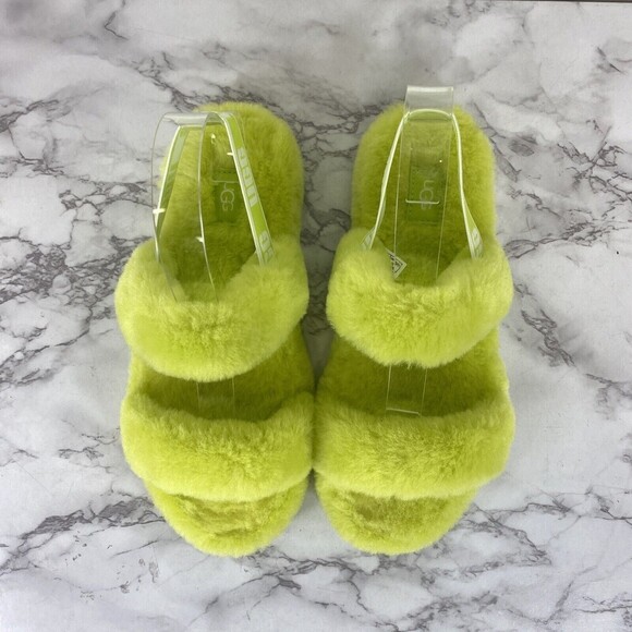 UGG NEON YELLOW FLUFF YEAH SLIDE SHEEPSKIN SLIPPER SANDALS, SIZE US 6 - Picture 4 of 10